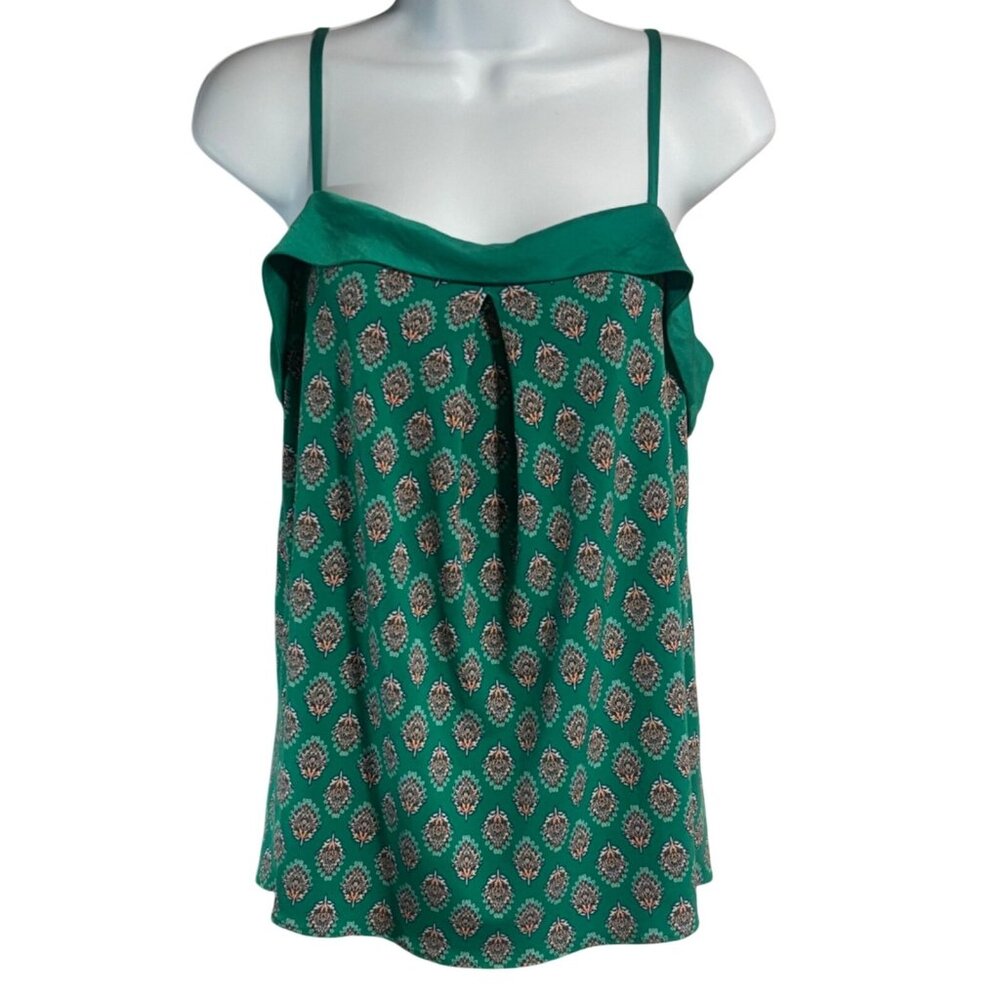 Banana Republic Factory Green Sleeveless Floral Leaf Patterned Top Womens S